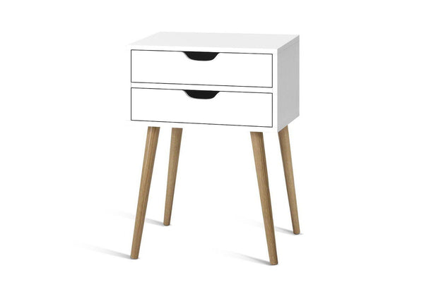 Artiss Bedside Table 2 Drawers - BODIE White