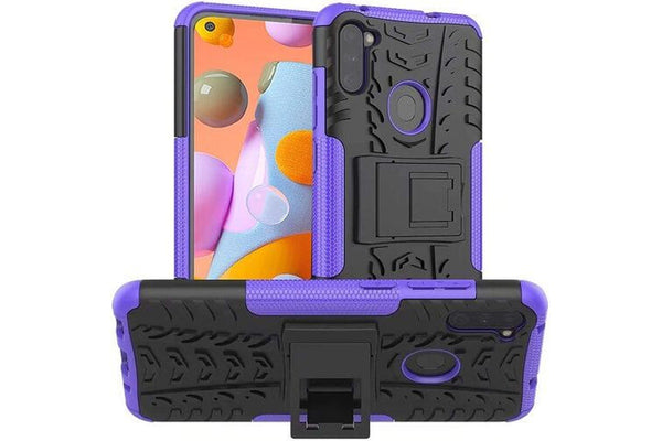 Samsung Galaxy A11 Case, Shockproof Heavy Duty Tough Kickstand Protective Rugged Case Cover (Purple)