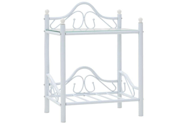 Bedside Table Steel And Tempered Glass 45X30.5X60 Cm White Bedside Tables