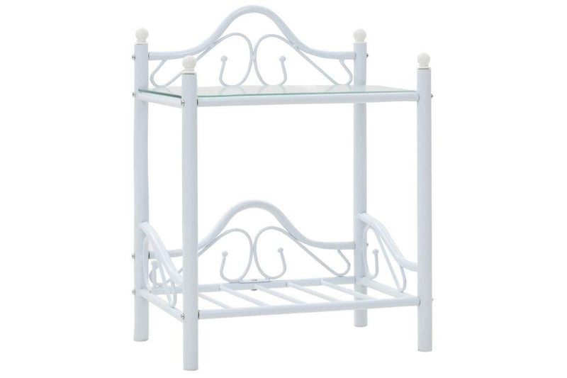 Bedside Table Steel And Tempered Glass 45X30.5X60 Cm White Bedside Tables