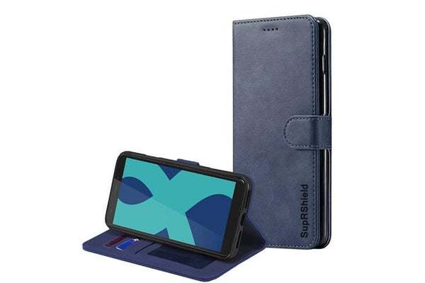 For Optus X Power 2 Case SupRShield Wallet Leather Flip Magnetic Stand Case Cover (Navy Blue)