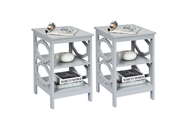 Giantex 2x 3-Tier Wood Nightstand O-Shaped Side Storage Display Shelf Sofa Side Table, Grey