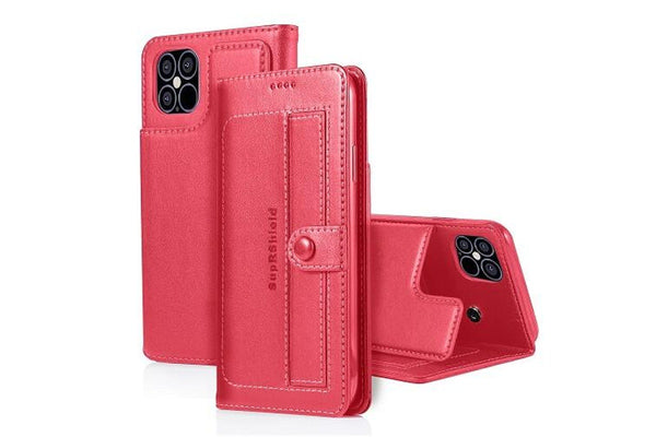For Apple iPhone 12 Pro Max Case SupRShield Pro Luxury Wallet Leather Flip Magnetic Stand Case Cover (Hot Pink)