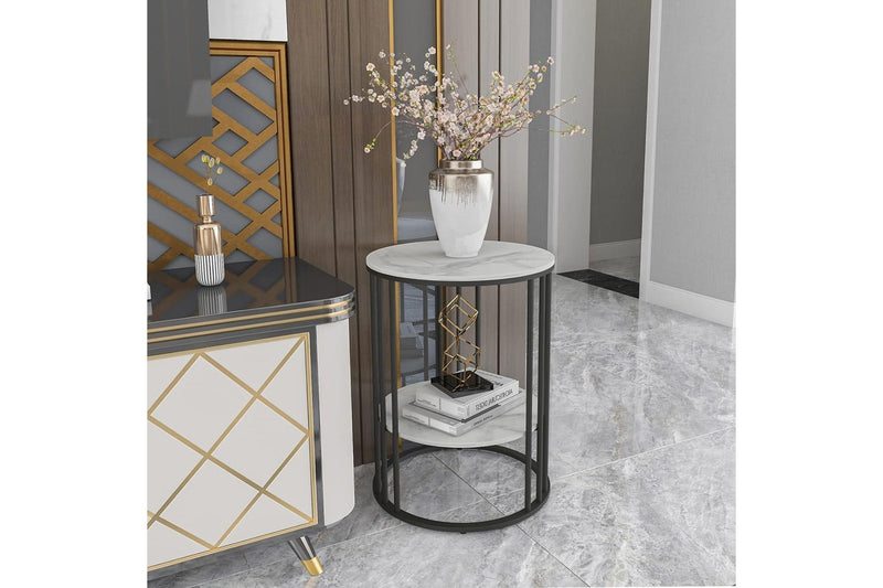 Small Round Marble Side Table White Bedside