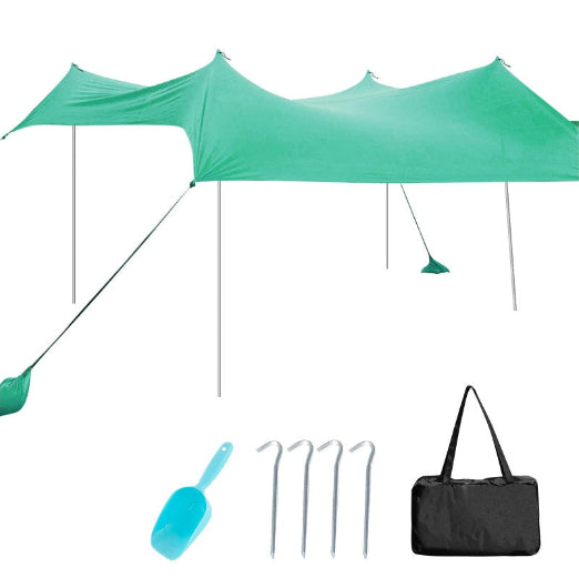 Costway Beach Sunshade Canopy UPF50+ Family Shelter Shade 3-4 Adults w/4 Poles Sandbags Peg Stakes Turquoise