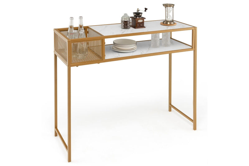 Giantex Console Table 2-tier Faux Marble Sofa Table w/ Open Shelf Modern Entryway Table White