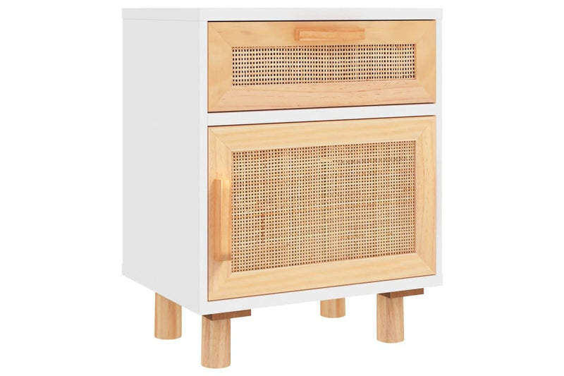 Bedside Cabinet White Solid Wood Pine and Natural Rattan vidaXL