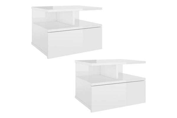 Floating Nightstands 2 Pcs High Gloss White 40X31x27 Cm Engineered Wood Bedside Tables