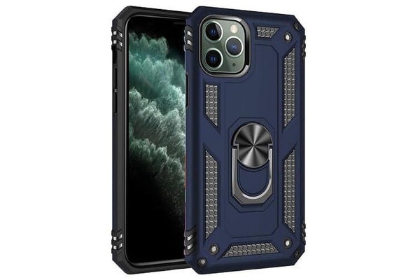 For Apple iPhone 11 Pro Max Case, Military Grade 360 Degree Rotating Metal Magnetic Ring Car Mount Holder Kickstand Shockproof Heavy Duty Cover (Navy Blue)