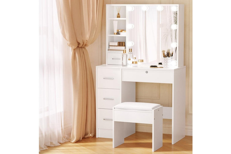 Artiss Dressing Table Set Stool 10 Led Bulbs White Dylan