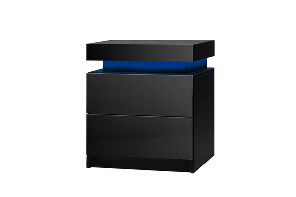 Oikiture Bedside Table RGB LED 2 Drawers Black