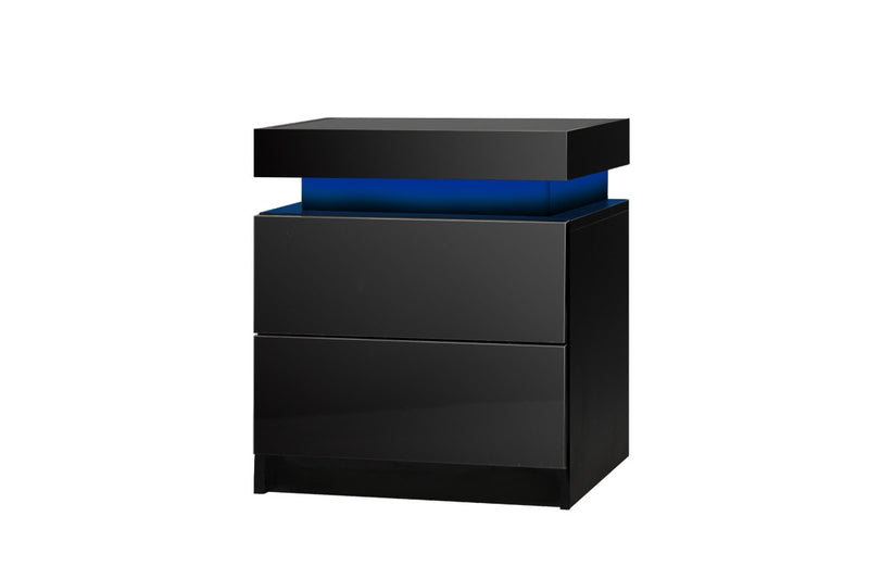 Oikiture Bedside Table RGB LED 2 Drawers Black