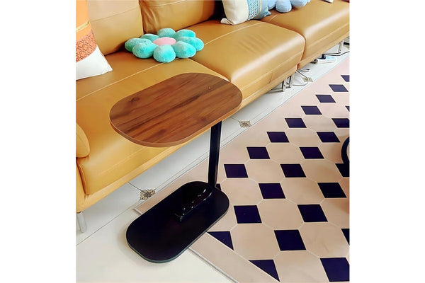 Small C Shaped End Table for Living Room and Small Spaces - Walnut Wood