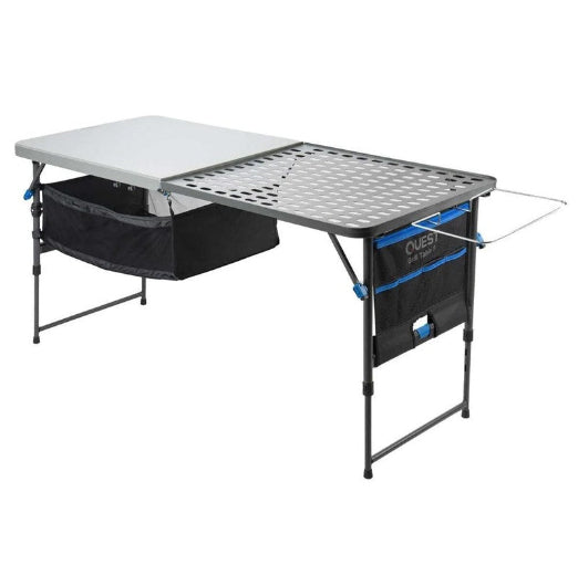 Quest 153cm Foldable Steel Grill Table w Organiser Pouch Outdoor Camping Picnic
