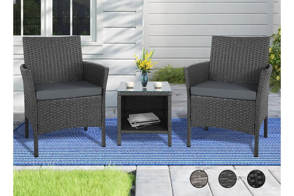 ALFORDSON Outdoor Furniture 3PCS Wicker Bistro Set Patio Chairs Table Dark Grey