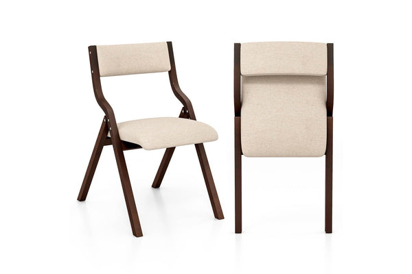 Giantex 2PCS Folding Dining Chair Upholstered Kitchen Chair Wood Frame Accent Chair Brown
