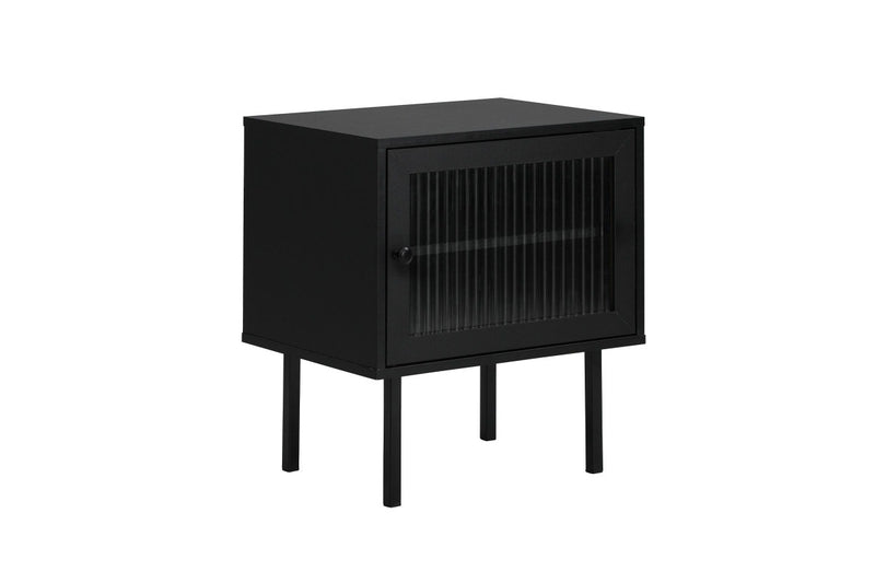 Oikiture Bedside Table Nightstand Glass Door(Black)
