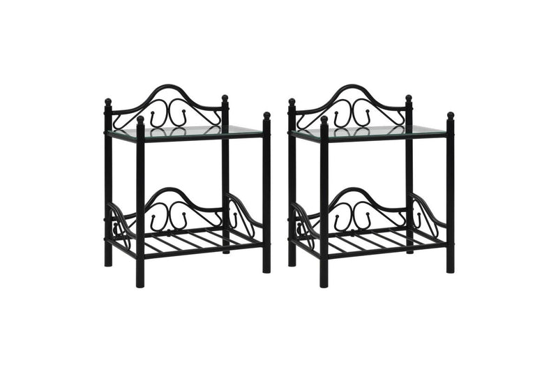 2 Pcs Steel And Tempered Glass 45X30.5X60 Cm Black Bedside Tables