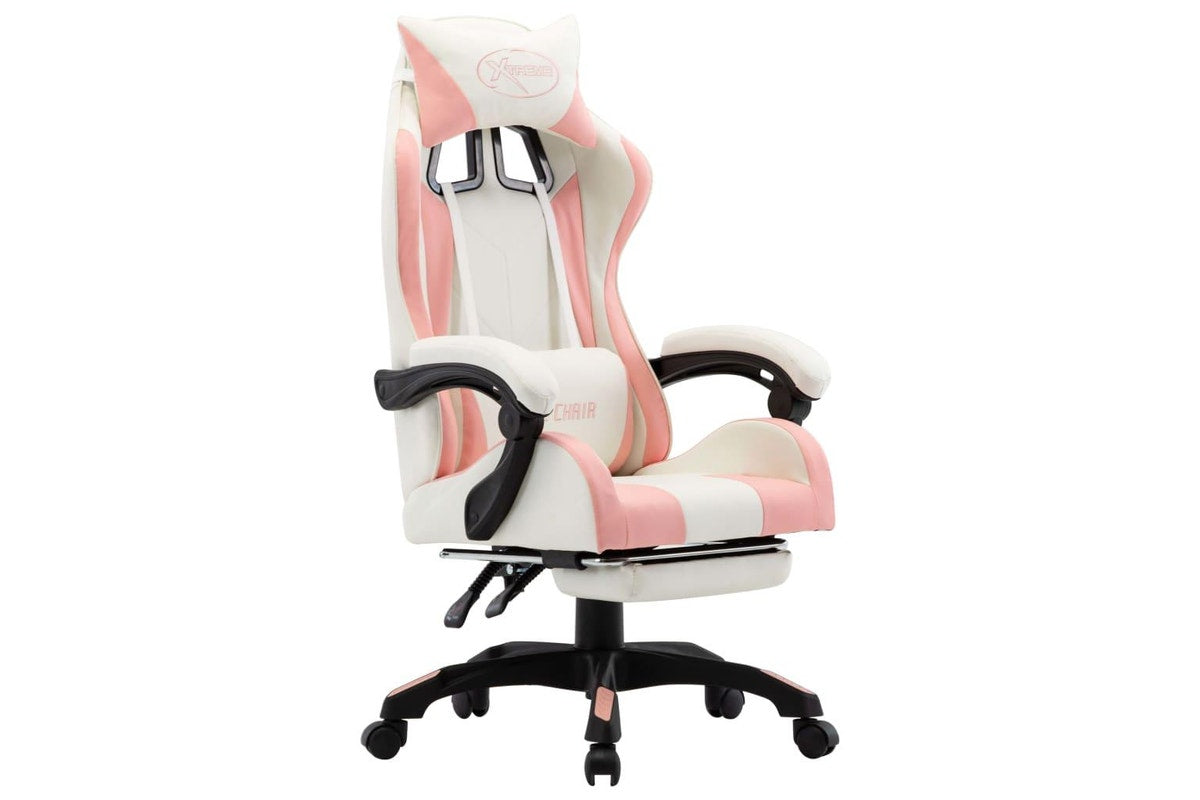 Racing Chair With Footrest Pink And White Faux Leather Chairs