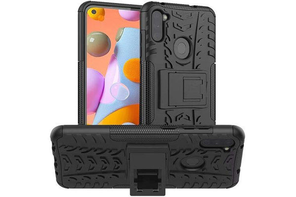 Samsung Galaxy A11 Case, Shockproof Heavy Duty Tough Kickstand Protective Rugged Case Cover (Black)