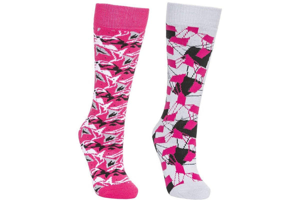 Trespass Childrens/Kids Rockies Ski Socks (Pack Of 2) (Platinum/Pink Lady) (12-3 Child UK)