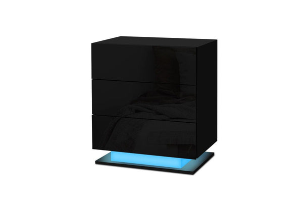 Artiss Bedside Table LED 3 Drawers - MORI Black