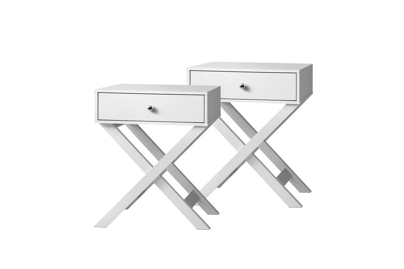Oikiture 2PCS Bedside Table Drawer Side Table White Storage Cabinet