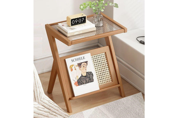 Boho Rattan Side Table with Storage - Indoor/Outdoor