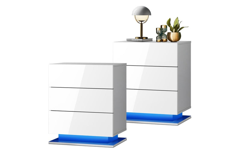 Oikiture Bedside Tables Set of 2 LED Nightstand