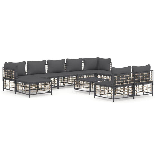 10 Piece Garden Lounge Set with Cushions Anthracite Poly Rattan vidaXL