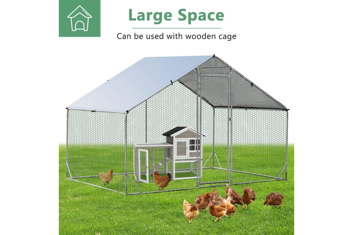 Costway Large Chicken Coop 2x3x1.95m Walk-in Cage Run Rabbit Hutch Outdoor Bunny Hen House Ferret Pet Enclosure Galvanized Steel