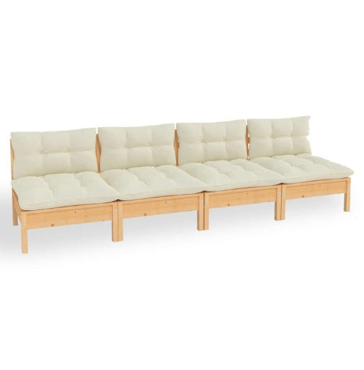 4-Seater Garden Sofa with Cream Cushions Solid Pinewood vidaXL