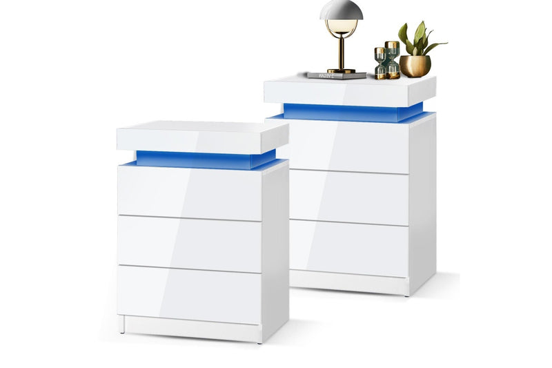 Oikiture Bedside Tables Set of 2 LED Nightstand White