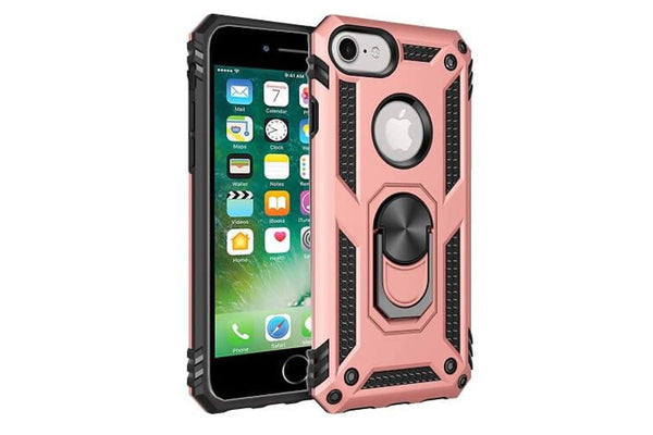For Apple iPhone 6 Plus /6S Plus Case, Military Grade 360 Degree Rotating Metal Magnetic Ring Car Mount Holder Kickstand Shockproof Heavy Duty Cover (Rose Gold)