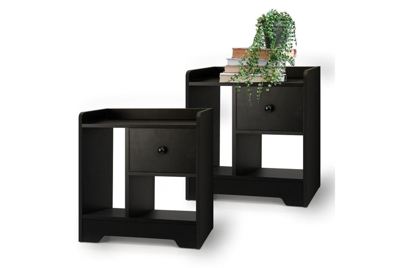 Oikiture Bedside Tables Set of 2 Nightstand Shelf Black