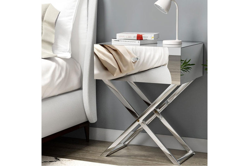 Artiss Mirrored Bedside Table Side End Table Drawers Nightstand Bedroom Silver