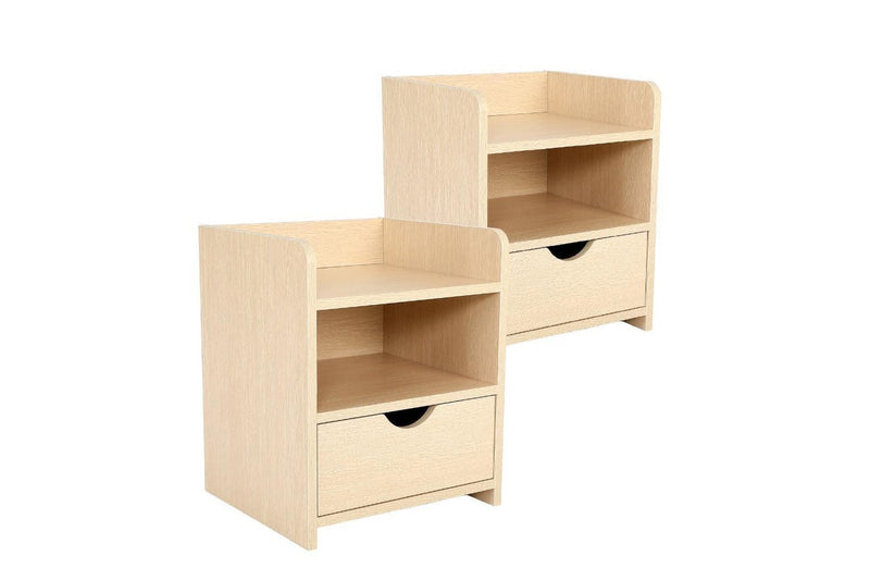 2X Bedside Table Side Storage Cabinet Nightstand Bedroom 1 Drawer Shelf Lark Oak Bedside Tables