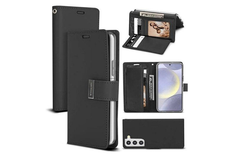 Goospery Samsung Galaxy S25+Plus /S24+Plus Rich Diary Wallet Flip Case Leather Card Slots Magnetic Cover (Black)
