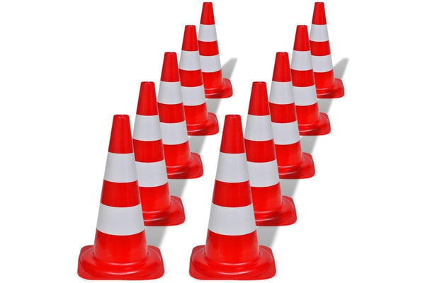 10 Reflective Traffic Cones Red and White 50 cm vidaXL