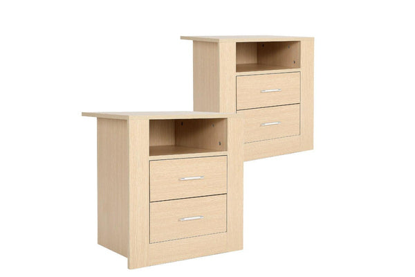 2X Bedside Table Side Storage Cabinet Nightstand Bedroom Drawer 1 Shelf Zuri Oak Bedside Tables