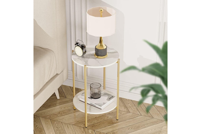 2 Tier Round Bedside table, Marble (Gold)