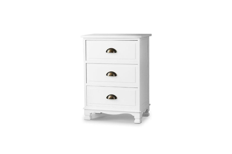 Artiss Bedside Table 3 Drawers Vintage - THYME White