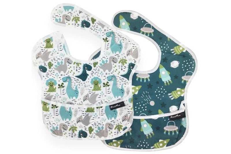 Mum 2 Mum: Waterproof Bibs 2 Pack - Dinosaurs/Spaceships (Birth - 3 Years)