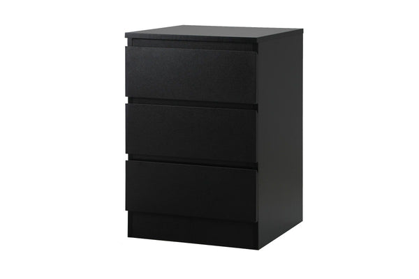 Oikiture Bedside Table 3 Drawers Black
