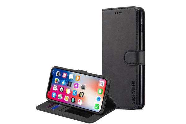 For Apple iPhone XS Max Case, SupRShield Wallet Leather Flip Magnetic Stand Case Cover For Apple (Black)
