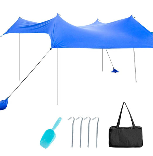 Costway Beach Sunshade Canopy UPF50+ Family Shelter Shade 3-4 Adults w/4 Poles Sandbags Peg Stakes Blue