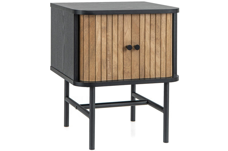 Giantex Modern Nightstand Bedside Storage Table w/Sliding Doors & Metal Legs Floor Side Table Bedroom Living Room Black