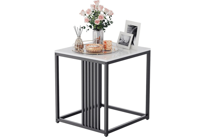 Marble Side Table Black 2 Tier Square 40x45cm