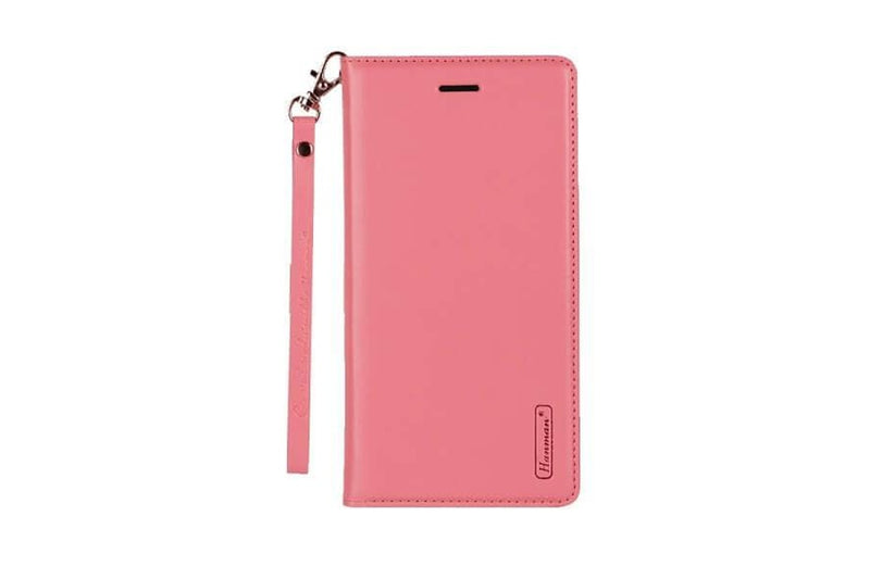 For Apple iPhone 12 Pro Max Hanman Leather Wallet Case Flip Card Holder Slots Magnetic Shockproof Cover (Light Pink)