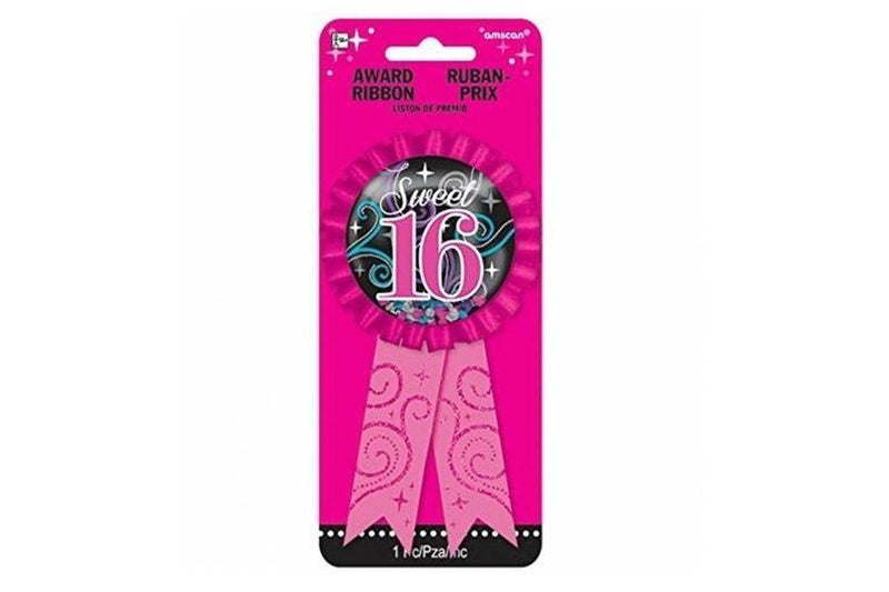 Amscan Sweet 16 Award Ribbon (Black/Magenta) (One Size)